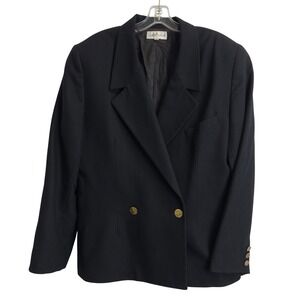 Jason‎ Prescott Vintage Black Wool Double Breasted Blazer Gold Buttons Womens 16
